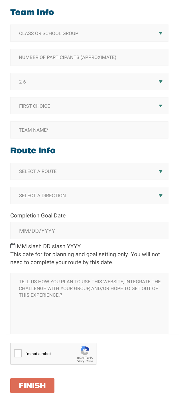 Create a team form screenshot