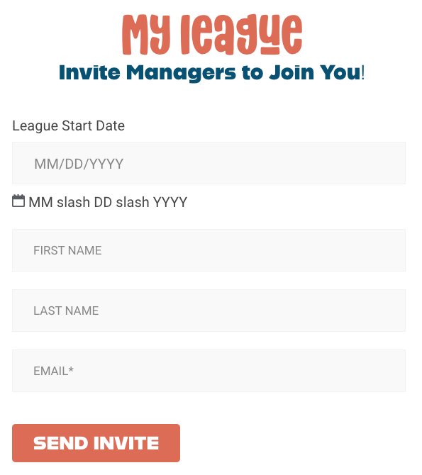 Manage a league email invites form screenshot