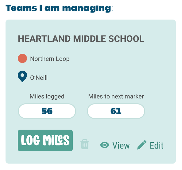 Team Card — where to edit, view progress and log miles